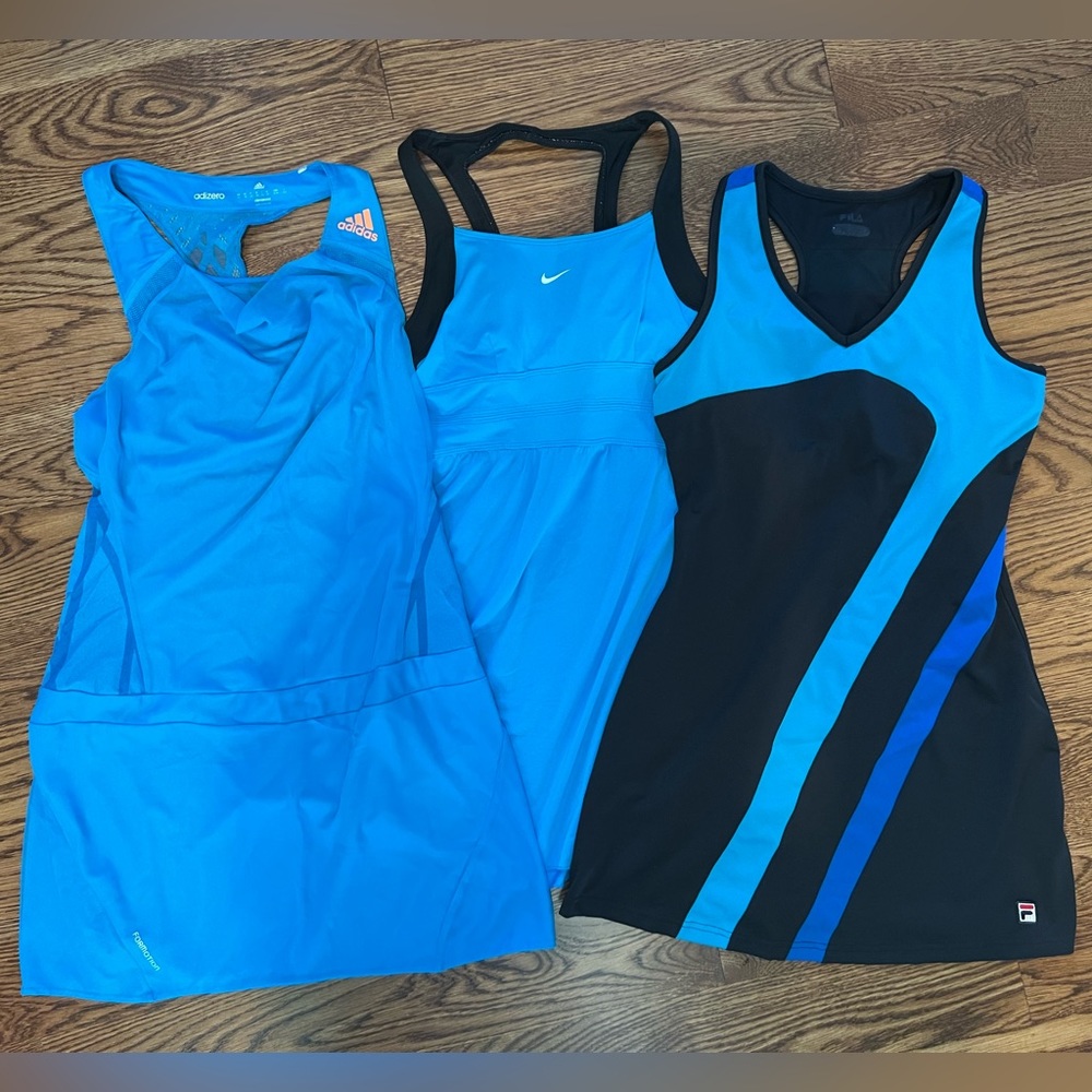 Nike, Adidas, & Fila - Set of 3 Blue Dresses (for Tennis, Pickleball, or Golf)